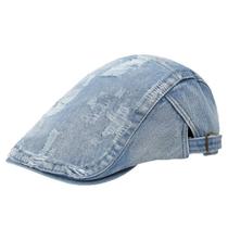 Boné azul claro, jeans envelhecido, unissex, chapéu Gatsby Newsboy
