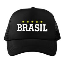 Boné Bandeira Do Brasil Futebol Copa Aba Curva Preto