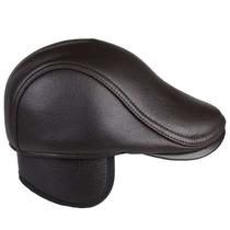 Boné Boina Masculina Estilosa Italiana Clássica Com Aba Cor:B-Couro-PRETO