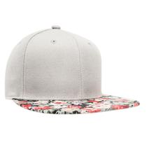 Boné Bombeta Aba Reta Unissex Masculino Feminino Cinza Floral Snapback 6 gomos Aberto