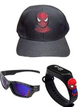Boné bordado oculos e relógio digital a prova d agua infantil masculino do homem aranha.