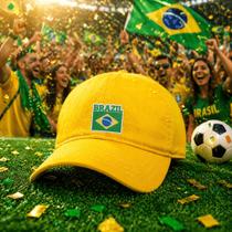 Boné Brasil Futebol Seleção 6 Gomos Aba Curva Amarelo Use Young