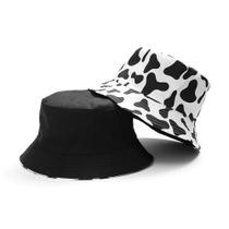 Boné Chapéu Bucket Hat Balde Dupla Face Vaquinha Vaca Animal Branco