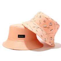 Boné Chapéu Bucket Hat Dog Shiba Dupla Face Rosa Cachorro