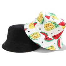 Boné Chapéu Bucket Hat Frutas Melancia Branco Dupla Face