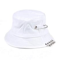 Boné Chapéu Bucket Hat Preto Argolas Piercing Alfinete