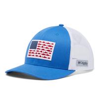 Boné Columbia PFG Fish Flag Snapback - Azul Vivo/Branco - Modelo Masculino