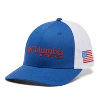 Boné Columbia PFG Mesh Ball unissex azul montanho/bandeira dos EUA L/XL Boné Columbia PFG Mesh Ball unissex azul montanho/bandeira dos EUA L/XL