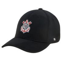 Boné Corinthians Escudo Bordado Licenciado Aba Curva Preto
