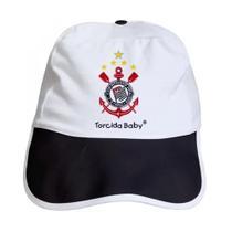 BONÉ CORINTHIANS PARA BEBÊ BRANCO COM ABA PRETA 100% ALGODÃO TORCIDA BABY - Licenciado