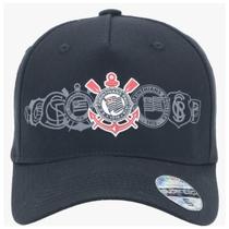 Boné Corinthians Silk Frontal Preto Supercap Símbolos