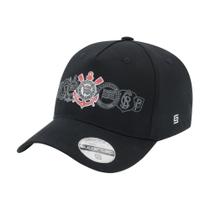 Boné Corinthians Supercap Aba Curva Preto Símbolos Oficial