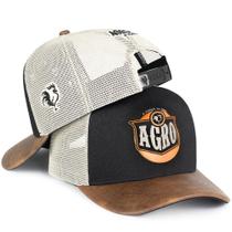 Boné Country Aba Curva Em Couro Trucker Style A Força Do Agro Telinha