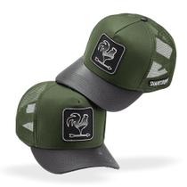 Boné Country Aba em Couro Sharecropper Verde Musgo Lançamento Modelo Trucker Telinha