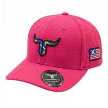 Boné Country Agro Texas Route Aba Curvada Bandeira Brasil EUA Ajustável Rosa