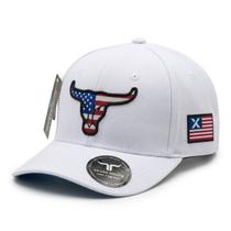Boné Country Agro Texas Route Aba Curvada Bandeira EUA Ajustável Branco