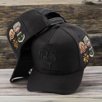 Boné Country Galo Bordado Preto Clássico Masculino