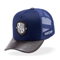 Boné Country Sharecropper Linha Agro Basico Aba em Couro Modelo Trucker Telinha Basico Azul Marinho