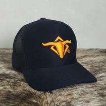 Boné Country Telinha Aba Torta Texanos Trucker Preto Laranja