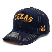 Boné Country Texas Boi Agro Fazenda Aba Curva Vaquejada Azul/Laranja