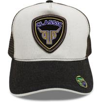 Boné Country Trucker Aba Curva Branco Marrom Classic Original Duagro