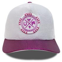 Boné Country Trucker Aba Curva Brilhante Branco Rosa Felpudo Duagro