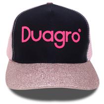 Boné Country Trucker Aba Curva Brilhante Rosa Preto Alto Relevo Duagro