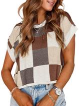 Boné Crop Top WIFFGO 2025, suéter de manga curta, regata, cáqui