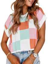 Boné Crop Top WIFFGO 2025, suéter de manga curta, rosa, feminino Boné Crop Top WIFFGO 2025, suéter de manga curta, rosa, feminino