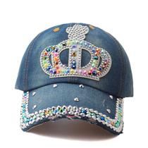 Boné de beisebol: algodão, jeans, strass, chapéu de coroa para adultos