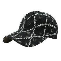 Boné de beisebol, algodão, strass, estilo jeans envelhecido