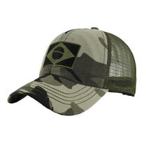 Boné de beisebol Camo Trucker com emblema de bandeira bordado