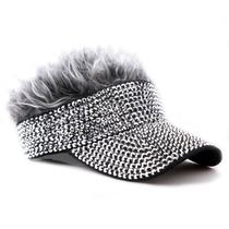 Boné de beisebol, chapéu liso com strass, viseira solar e cabelo sintético Boné de beisebol, chapéu liso com strass, viseira solar e cabelo sintético