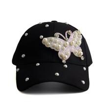 Boné de beisebol, chapéu liso de algodão com manteiga de strass de pérola