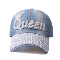 Boné de beisebol: chapéu liso de algodão e poliéster Queen Pearl Rhinestone Boné de beisebol: chapéu liso de algodão e poliéster Queen Pearl Rhinestone