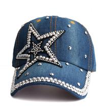 Boné de beisebol, chapéu liso de strass de algodão com jeans Star D