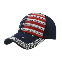 Boné de beisebol, chapéu liso de strass de algodão com padrão de bandeira Boné de beisebol, chapéu liso de strass de algodão com padrão de bandeira