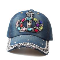 Boné de beisebol com design de coroa de strass jeans para adultos