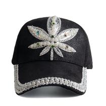 Boné de beisebol com design de folha de strass para mulheres - algodão Boné de beisebol com design de folha de strass para mulheres - algodão