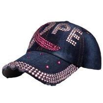 Boné de beisebol de algodão e strass para mulheres