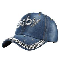 Boné de beisebol de algodão e strass para mulheres