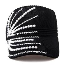 Boné de beisebol de algodão, estilo viseira, chapéu liso com pérola e strass