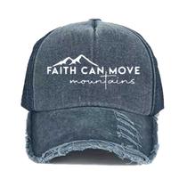 Boné de beisebol de algodão liso com estampa Faith Can Move”