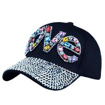 Boné de beisebol de algodão Trucker com strass LOVE Design Adult