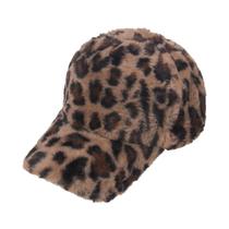 Boné de beisebol de pele de coelho sintética com estampa de leopardo para mulheres
