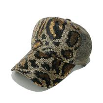 Boné de beisebol de poliéster com lantejoulas e chapéu de caminhoneiro leopardo
