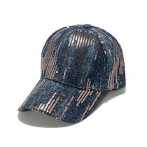Boné de beisebol de poliéster estilo jeans com padrão de lantejoulas cintilantes