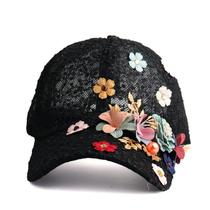 Boné de beisebol de renda floral para mulheres - poliéster leve
