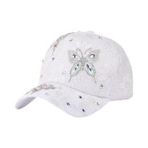 Boné de Beisebol Feminino com Strass, Flor e Borboleta - Aba Curvada e Respirável