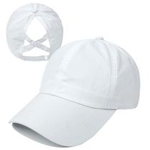 Boné de beisebol feminino HGGE Criss Cross Cross com rabo de cavalo branco